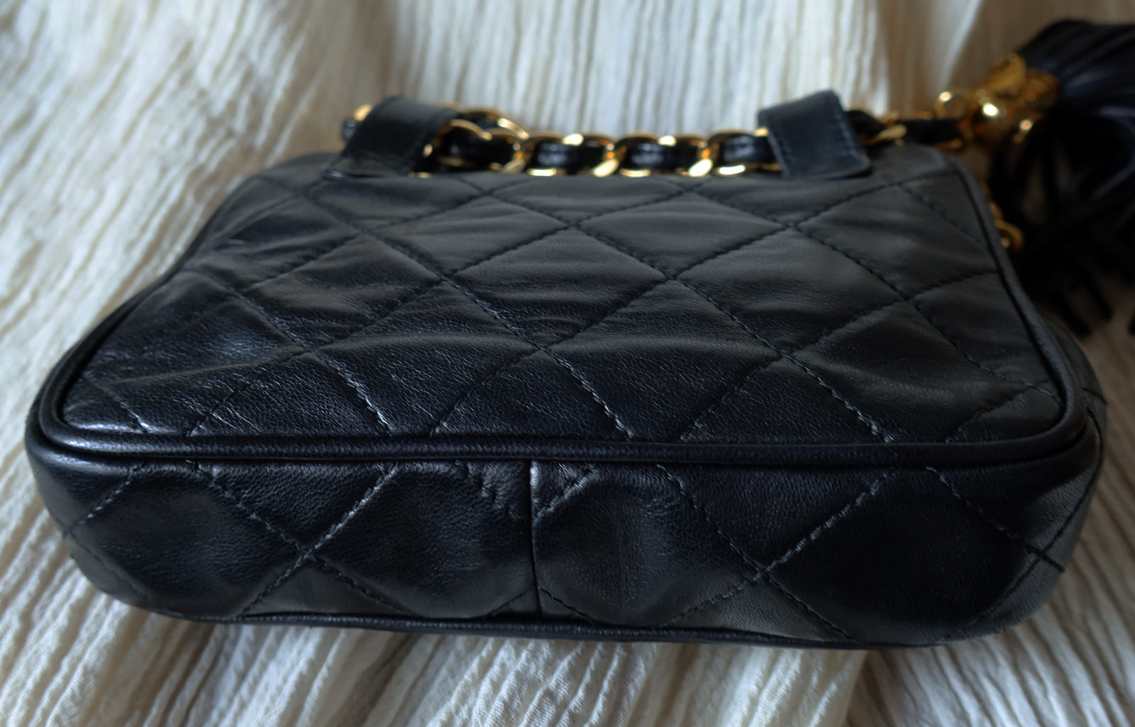 Chanel Vintage Matelasse Black Lambskin Quilted Shoulder & Belt Bag