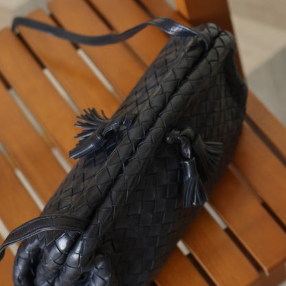 Bottega Veneta Vintage Intrecciato Weave Leather Kiss Lock Crossbody Flap Bag