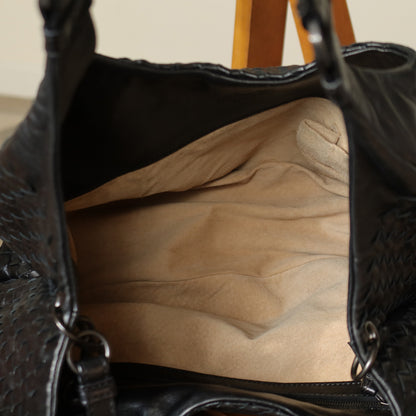 Bottega Veneta Vintage Black Medium Intrecciato Hobo Shoulder Bag