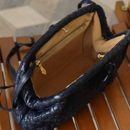 Bottega Veneta Vintage Intrecciato Weave Leather Kiss Lock Crossbody Flap Bag