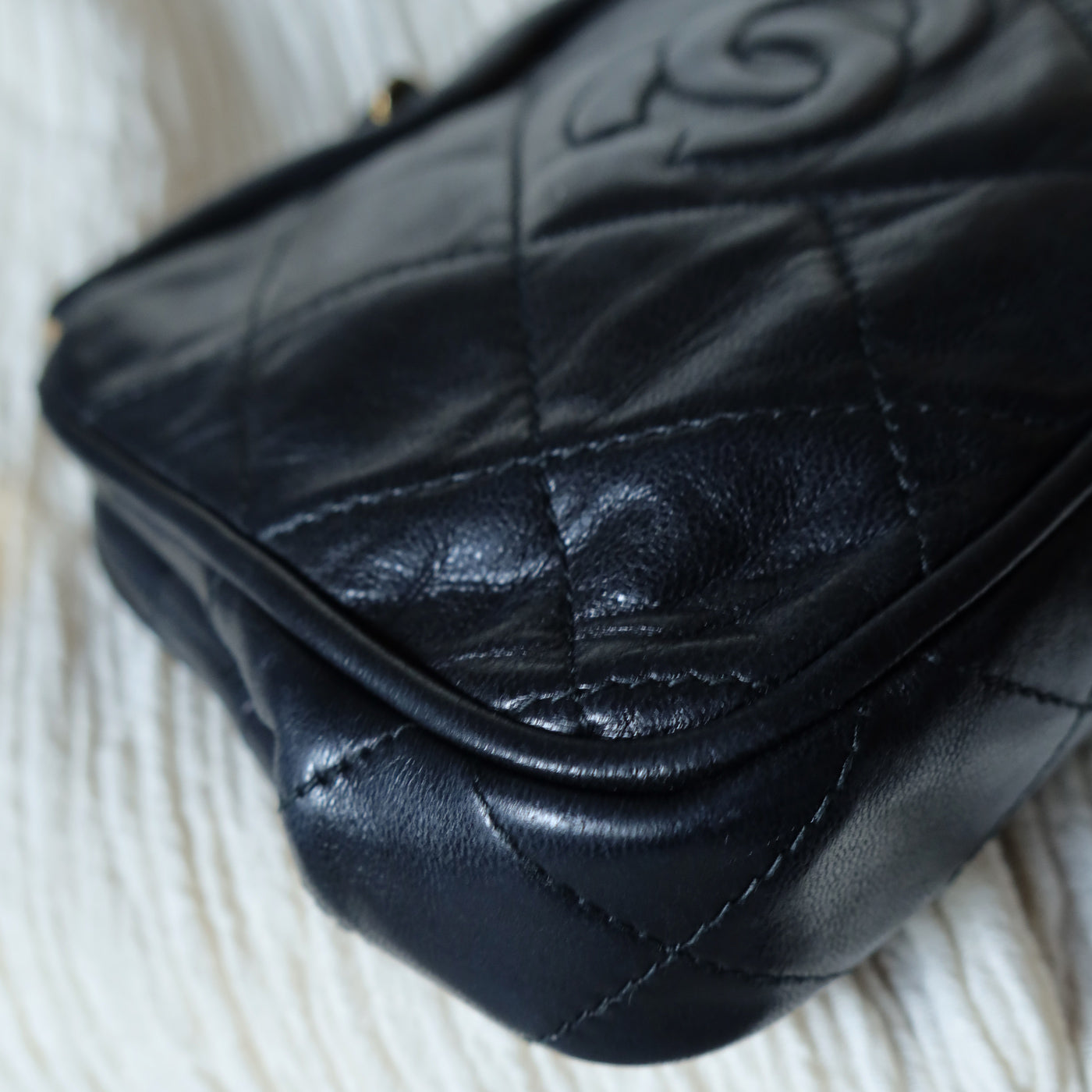 Chanel Vintage Matelasse Black Lambskin Quilted Shoulder & Belt Bag