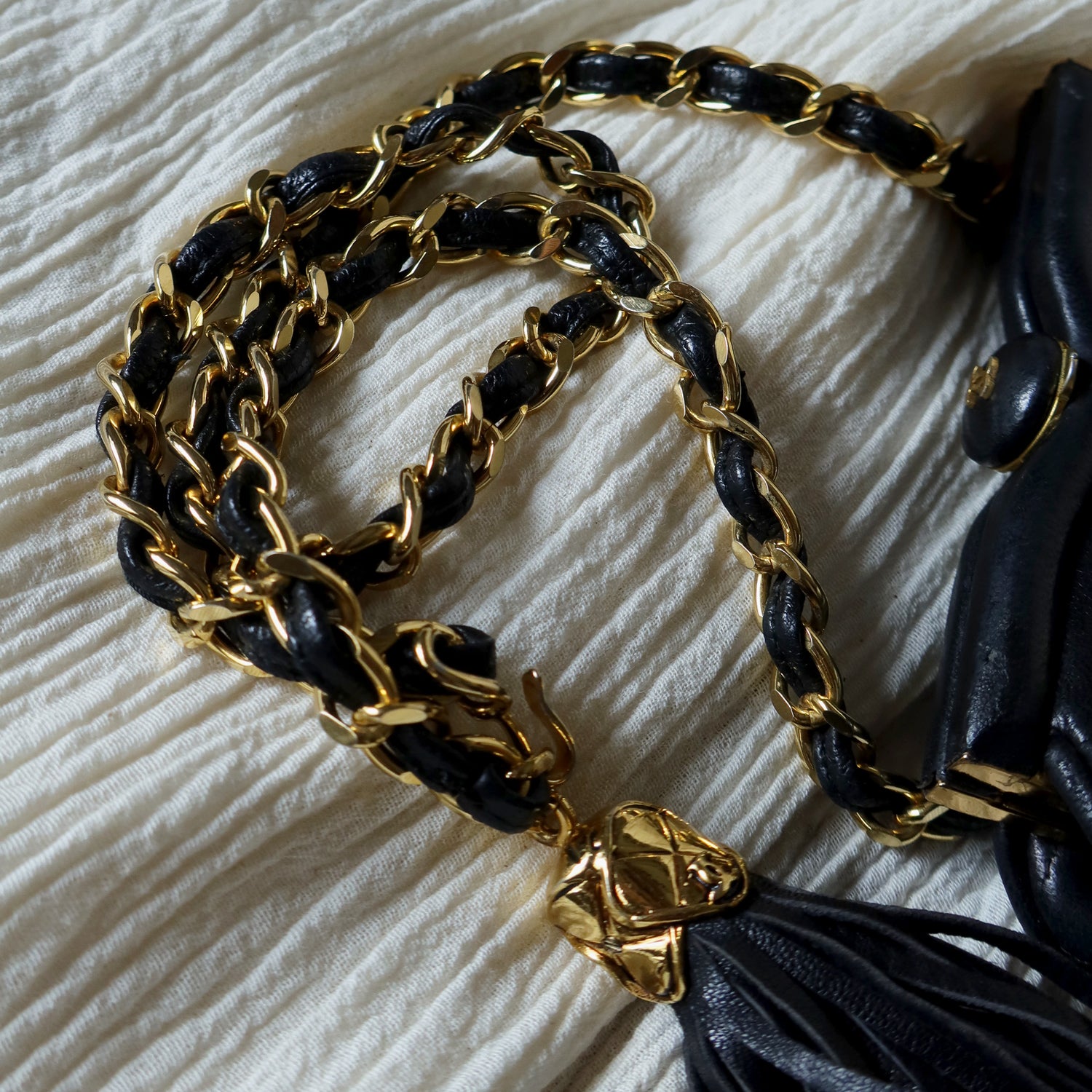 Chanel Vintage Matelasse Black Lambskin Quilted Shoulder & Belt Bag