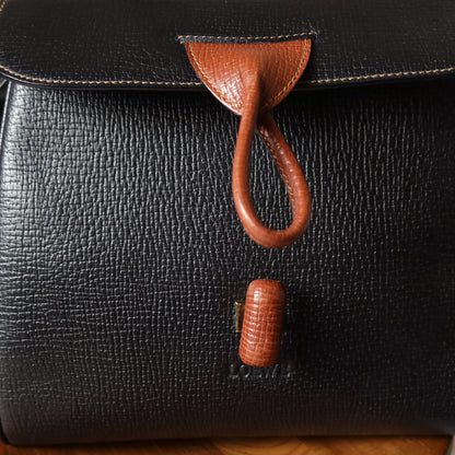 Loewe Vintage Black Brown Grained Leather Twisted Knot 2way Shoulder Flap Bag