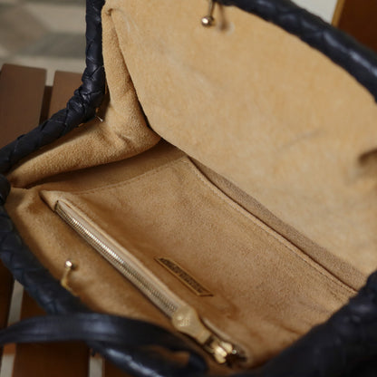 Bottega Veneta Vintage Intrecciato Weave Leather Kiss Lock Crossbody Flap Bag