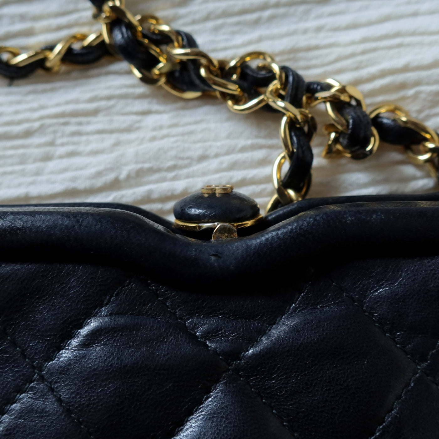 Chanel Vintage Matelasse Black Lambskin Quilted Shoulder & Belt Bag