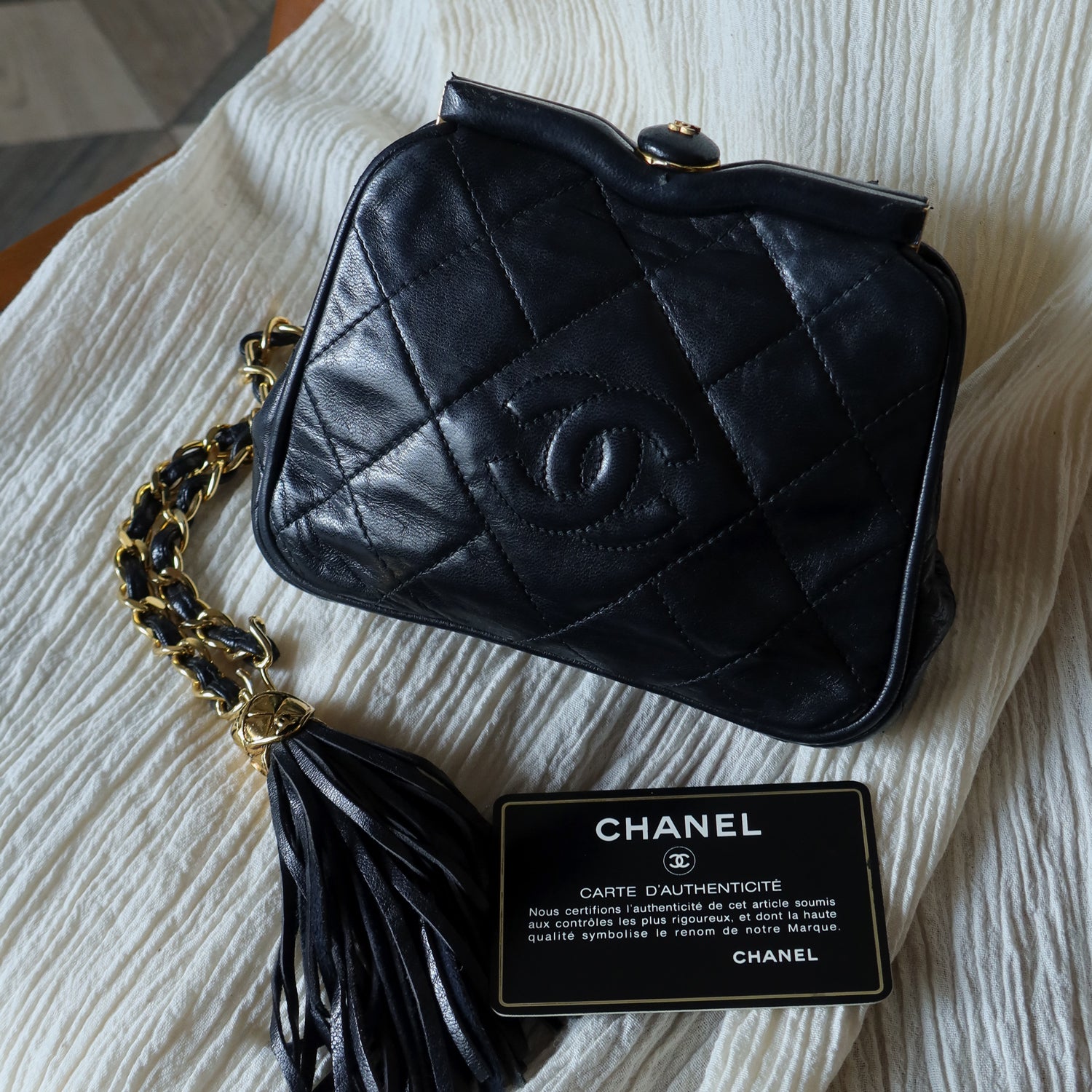 Chanel Vintage Matelasse Black Lambskin Quilted Shoulder & Belt Bag