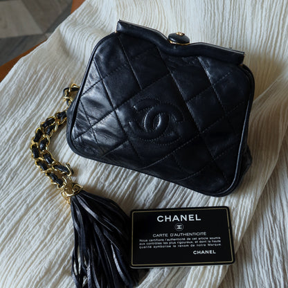 Chanel Vintage Matelasse Black Lambskin Quilted Shoulder & Belt Bag