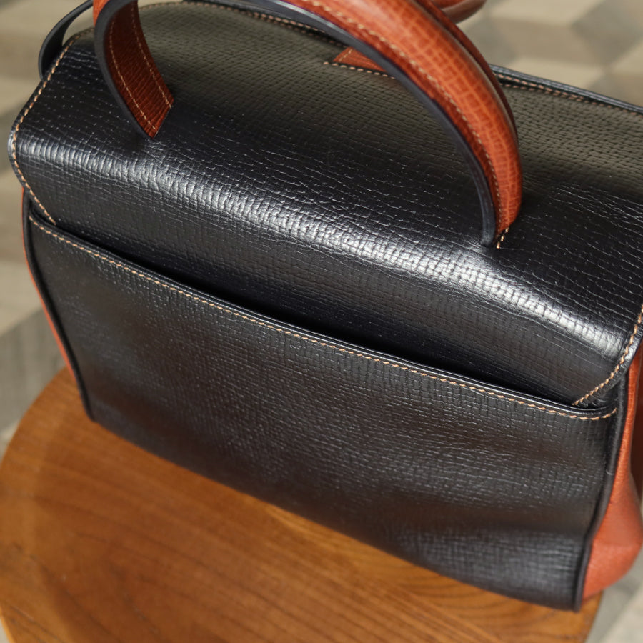 Loewe Vintage Black Brown Grained Leather Twisted Knot 2way Shoulder Flap Bag