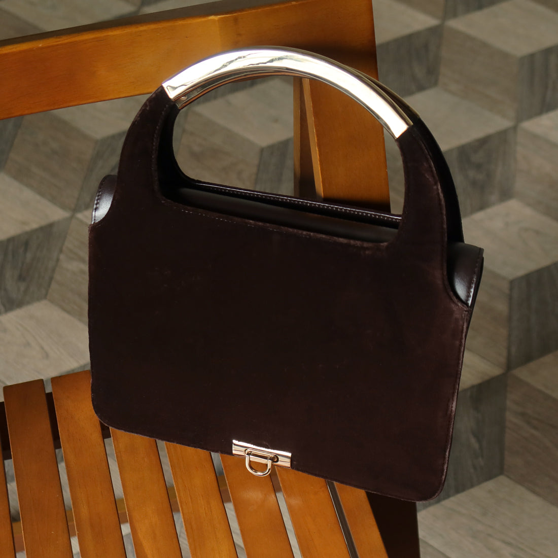 Loewe Vintage Dark Brown Leather Gancini Top Handle Flap Bag