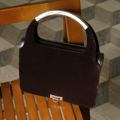 Loewe Vintage Dark Brown Leather Gancini Top Handle Flap Bag