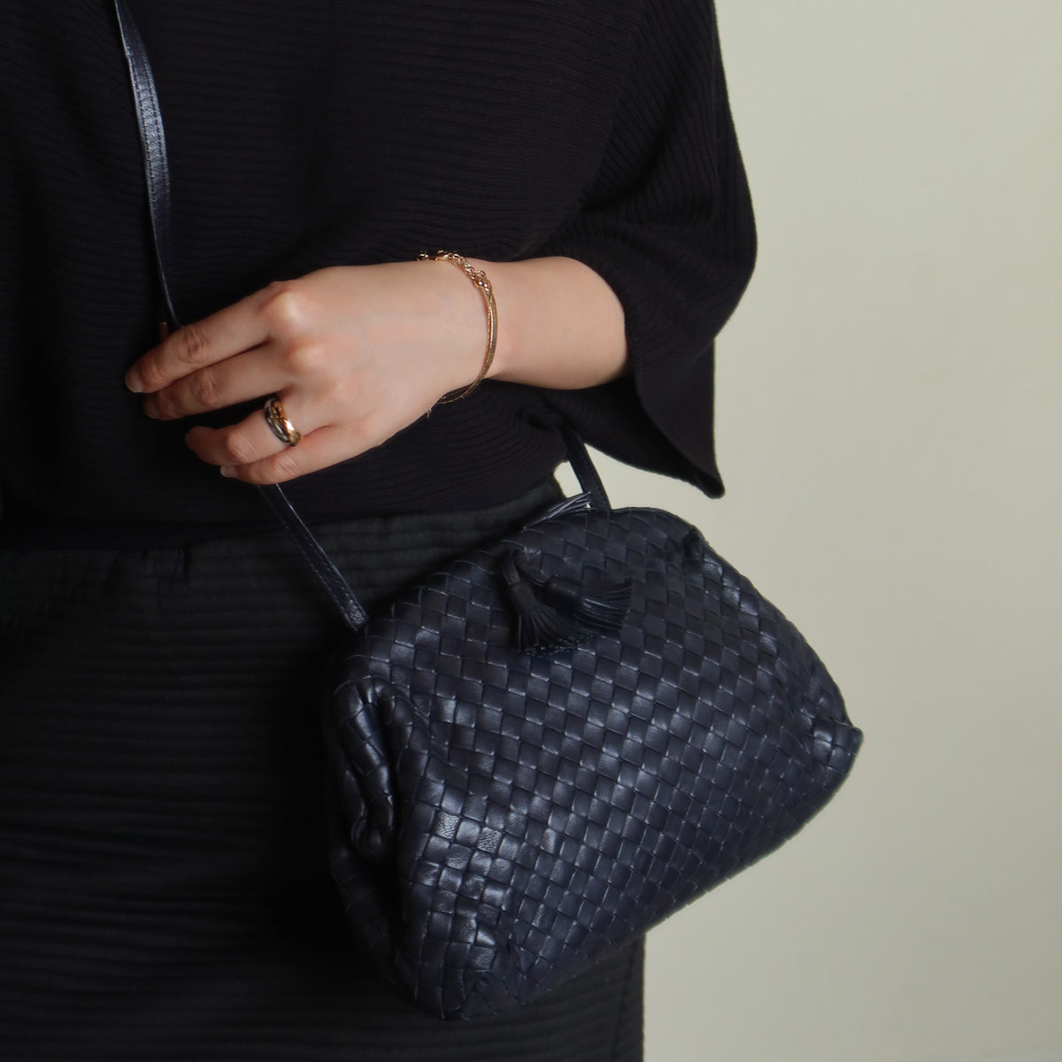 Bottega Veneta Vintage Intrecciato Weave Leather Kiss Lock Crossbody Flap Bag