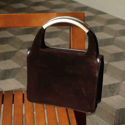 Loewe Vintage Dark Brown Leather Gancini Top Handle Flap Bag