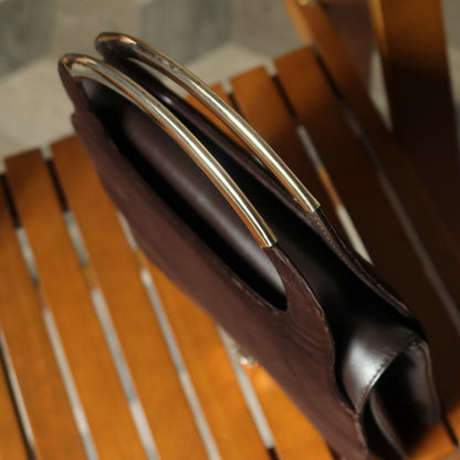 Loewe Vintage Dark Brown Leather Gancini Top Handle Flap Bag