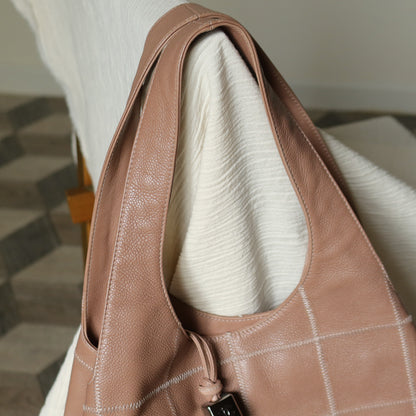 Rare Chanel Vintage Dusty Pink Caviar Leather Block Stitching CC Tassel Hobo Tote Bag