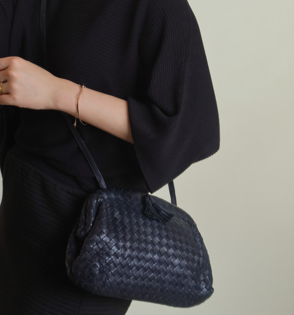 Bottega Veneta Vintage Intrecciato Weave Leather Kiss Lock Crossbody Flap Bag