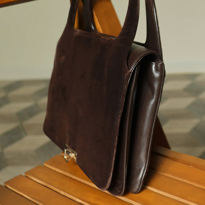 Loewe Vintage Dark Brown Leather Gancini Top Handle Flap Bag
