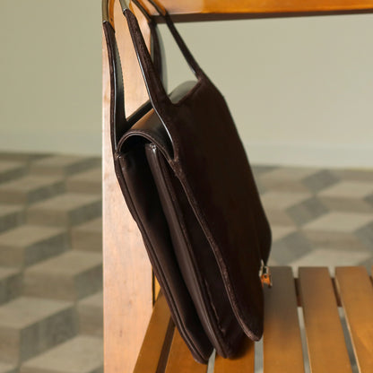 Loewe Vintage Dark Brown Leather Gancini Top Handle Flap Bag