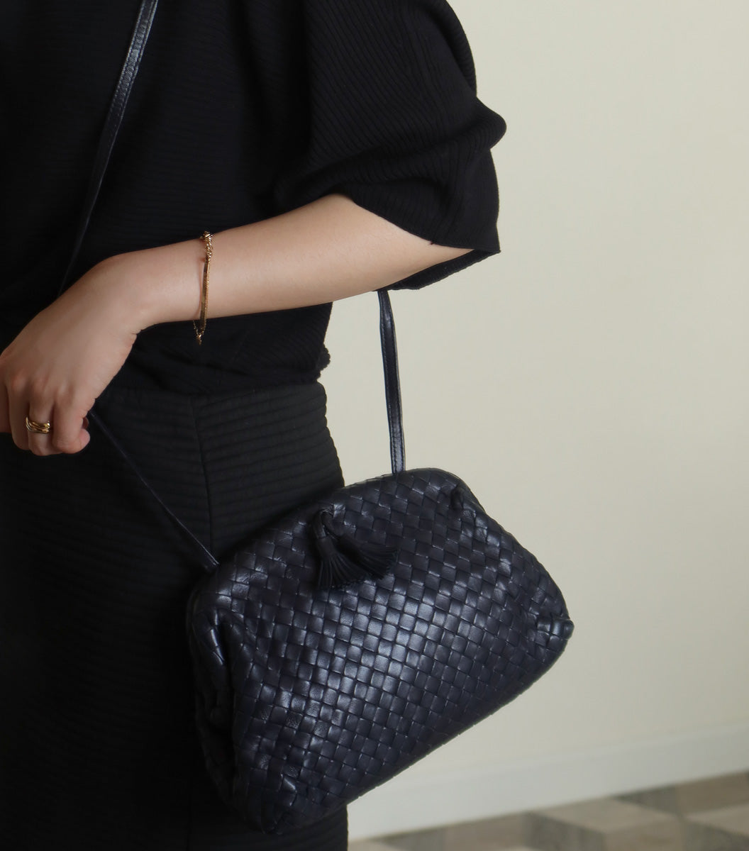 Bottega Veneta Vintage Intrecciato Weave Leather Kiss Lock Crossbody Flap Bag