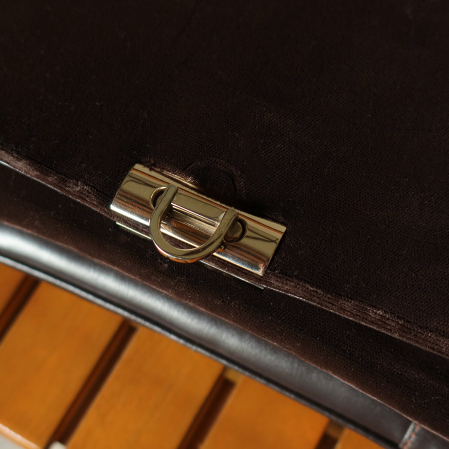 Loewe Vintage Dark Brown Leather Gancini Top Handle Flap Bag