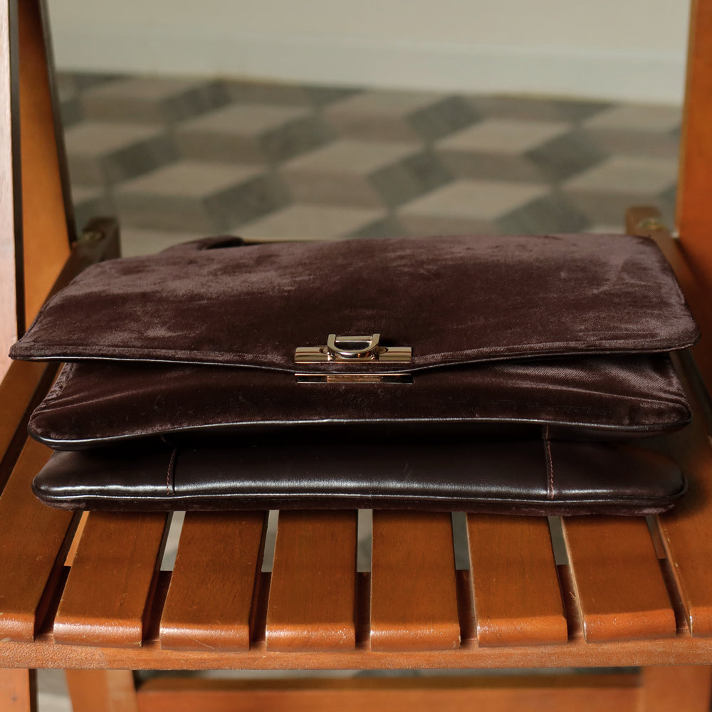 Loewe Vintage Dark Brown Leather Gancini Top Handle Flap Bag