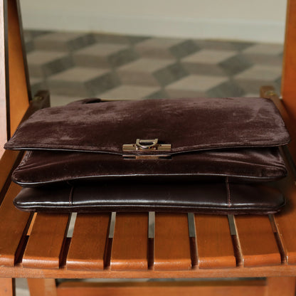 Loewe Vintage Dark Brown Leather Gancini Top Handle Flap Bag