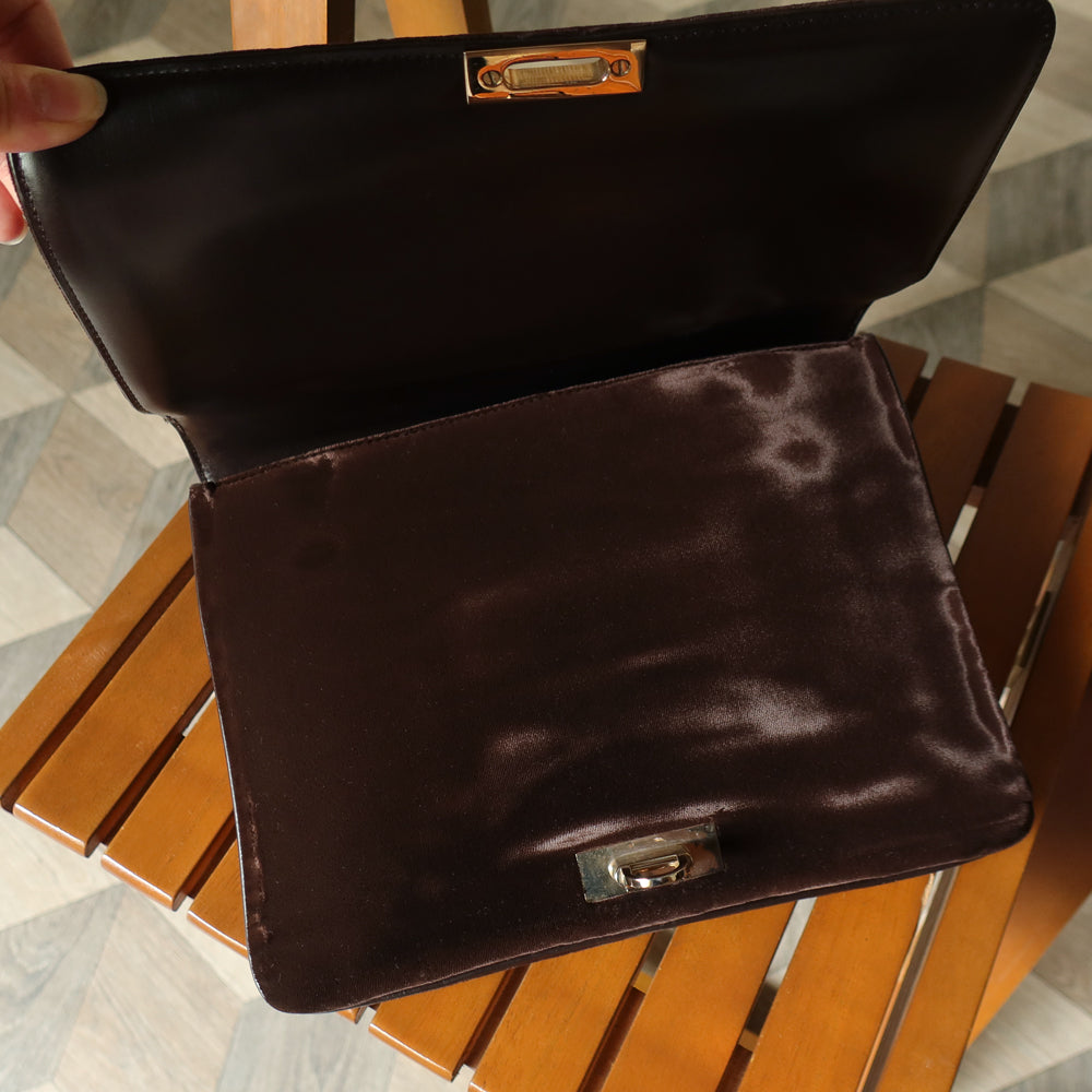 Loewe Vintage Dark Brown Leather Gancini Top Handle Flap Bag