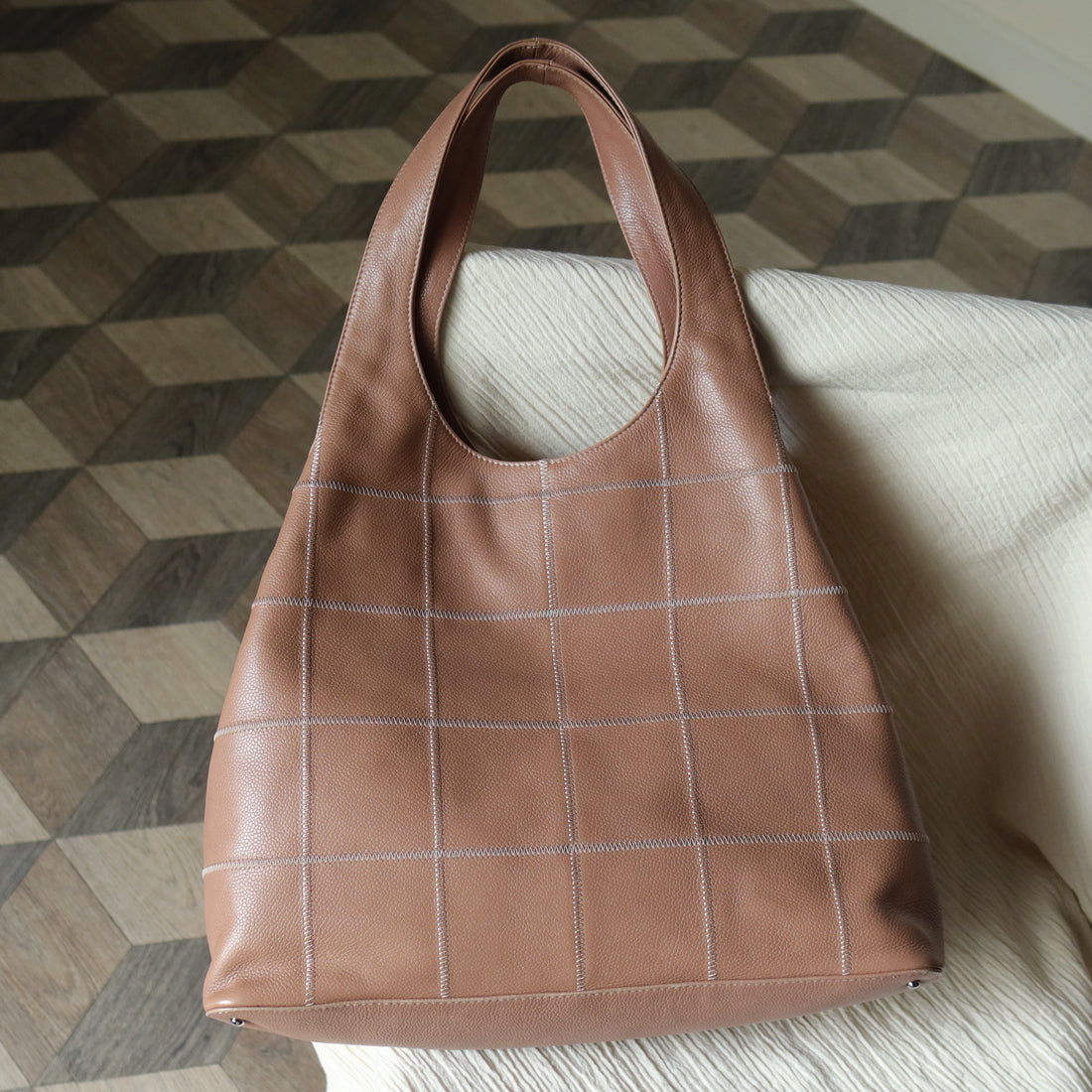 Rare Chanel Vintage Dusty Pink Caviar Leather Block Stitching CC Tassel Hobo Tote Bag