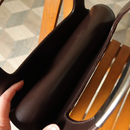 Loewe Vintage Dark Brown Leather Gancini Top Handle Flap Bag