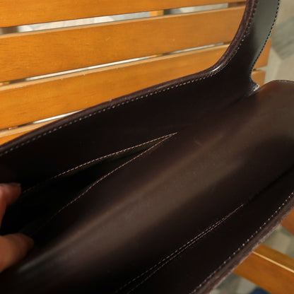 Loewe Vintage Dark Brown Leather Gancini Top Handle Flap Bag