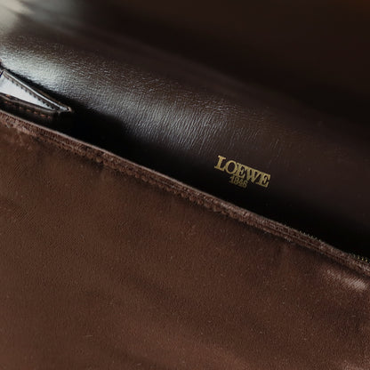 Loewe Vintage Dark Brown Leather Gancini Top Handle Flap Bag