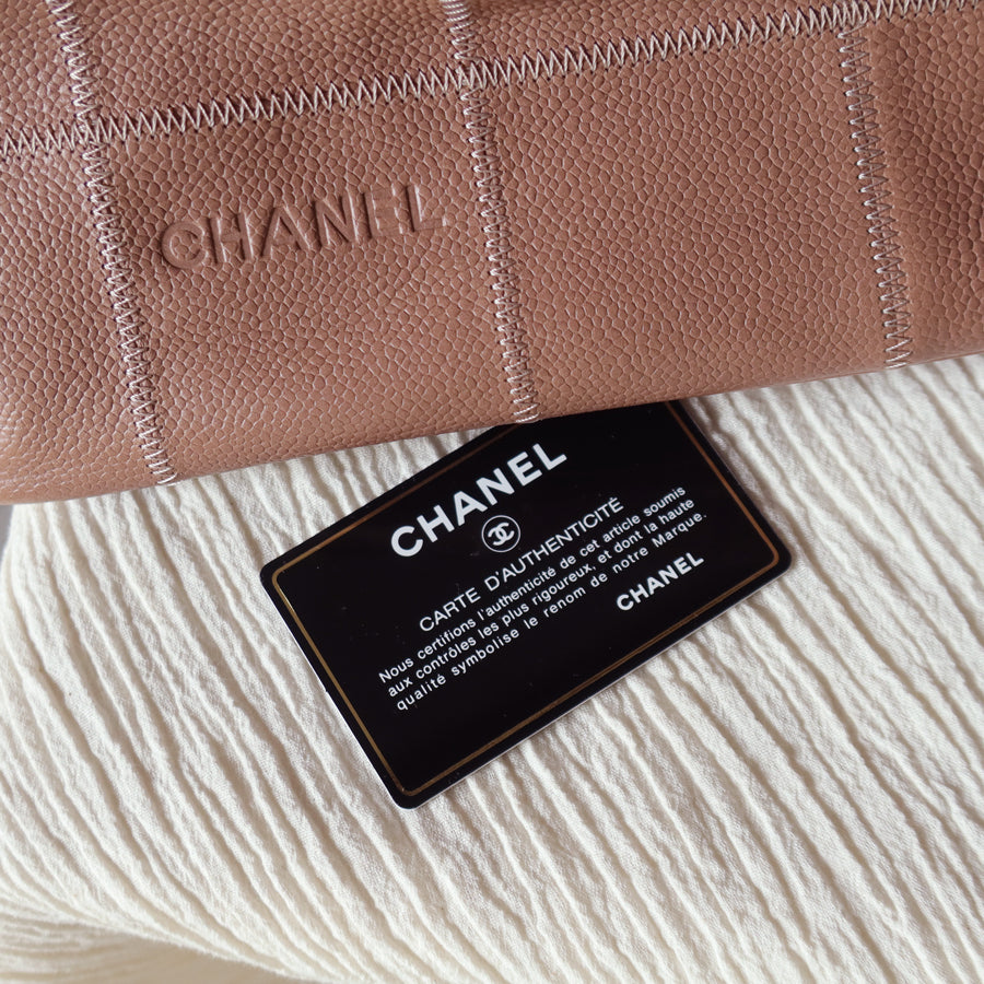 Rare Chanel Vintage Dusty Pink Caviar Leather Block Stitching CC Tassel Hobo Tote Bag
