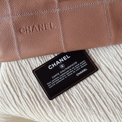 Rare Chanel Vintage Dusty Pink Caviar Leather Block Stitching CC Tassel Hobo Tote Bag