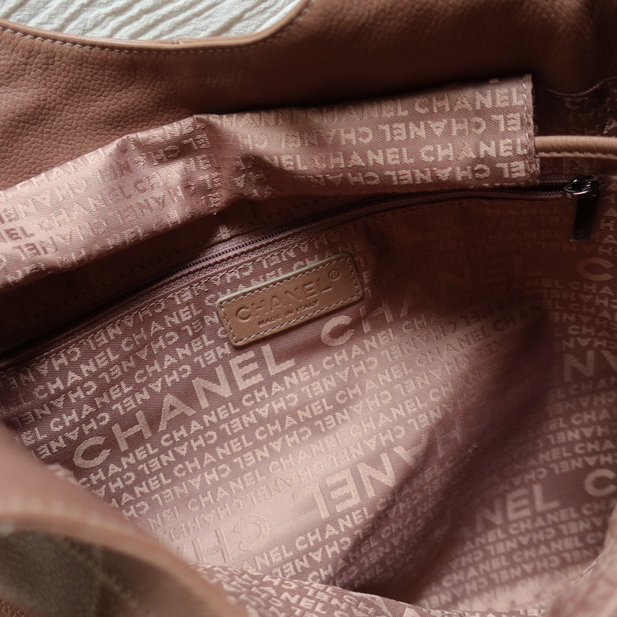 Rare Chanel Vintage Dusty Pink Caviar Leather Block Stitching CC Tassel Hobo Tote Bag