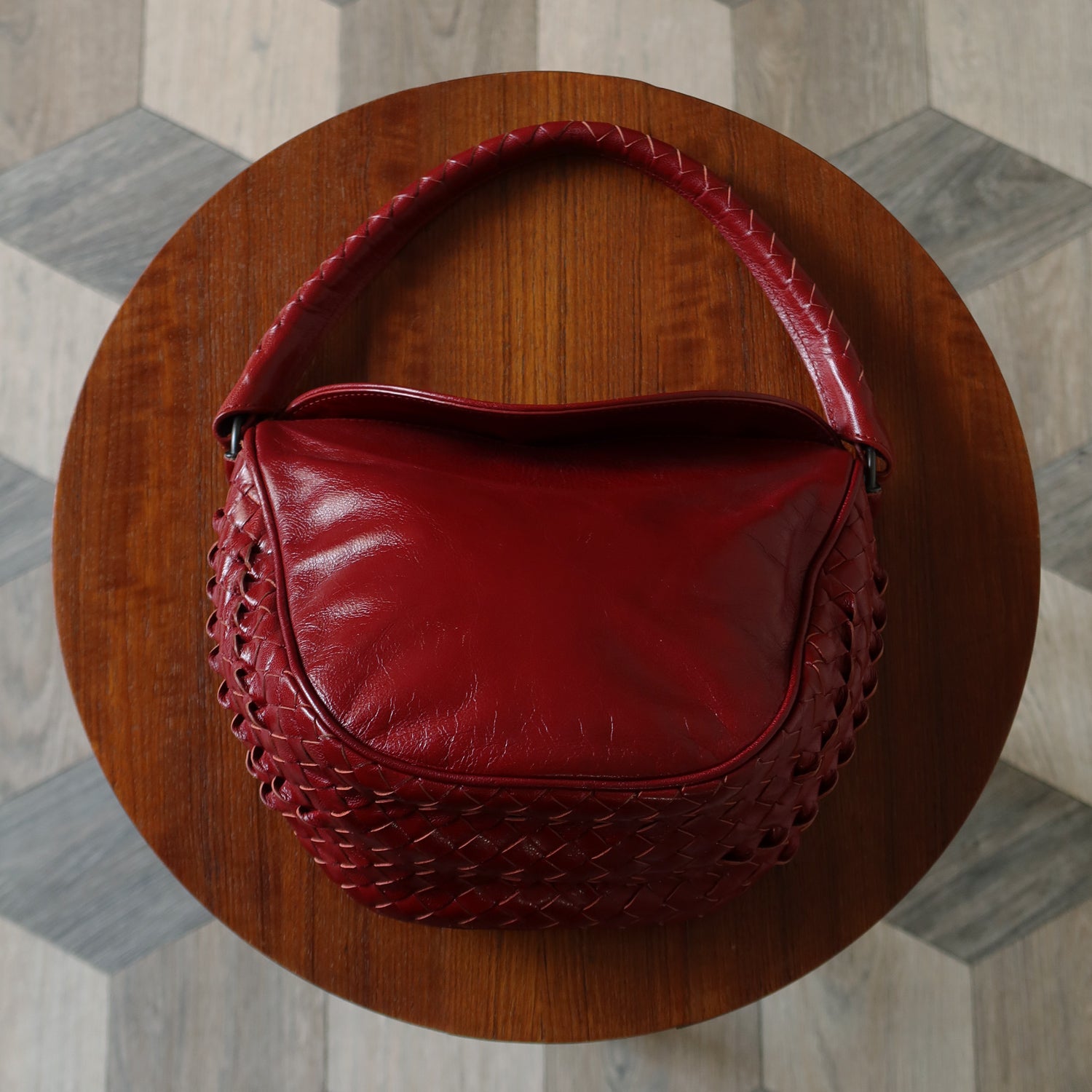 Bottega Veneta Vintage Intrecciato Weave Scarlet Red Half Moon Bag