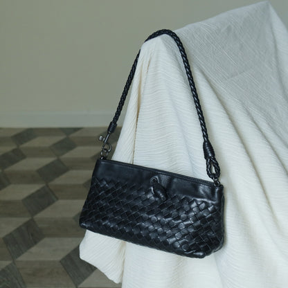 Bottega Veneta Vintage Black Intrecciato Weave Mini Pochette Clutch Shoulder Bag S2