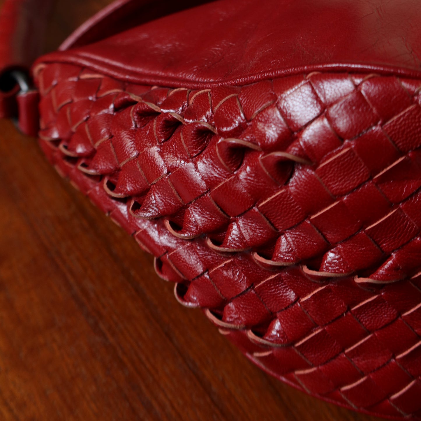 Bottega Veneta Vintage Intrecciato Weave Scarlet Red Half Moon Bag