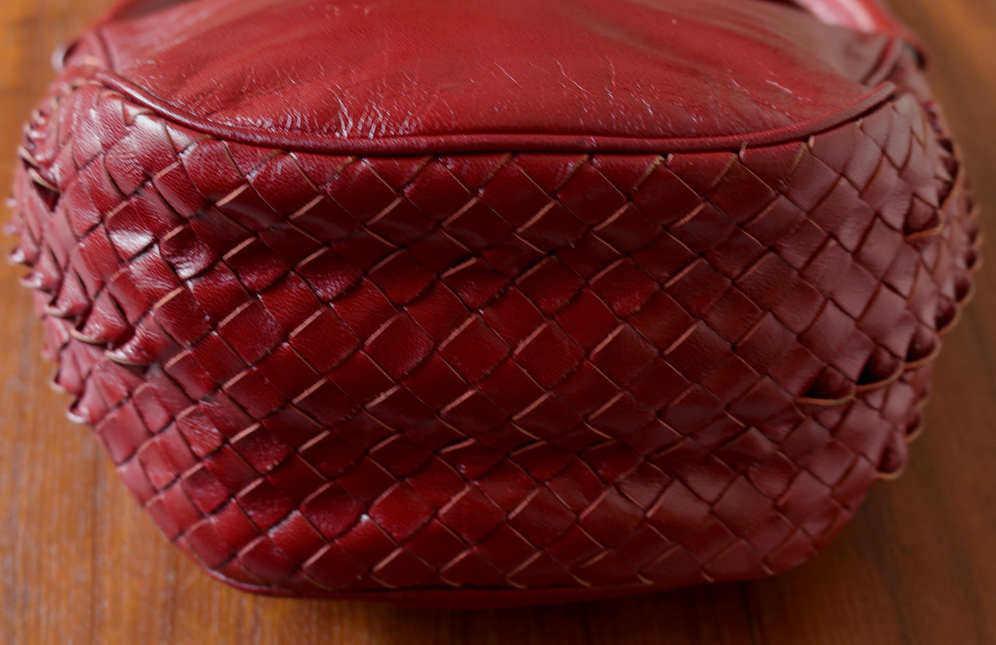 Bottega Veneta Vintage Intrecciato Weave Scarlet Red Half Moon Bag