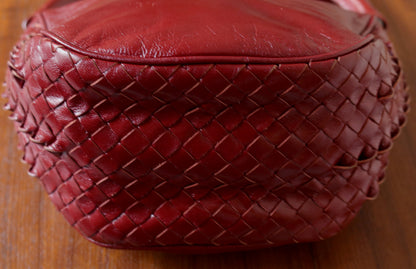 Bottega Veneta Vintage Intrecciato Weave Scarlet Red Half Moon Bag