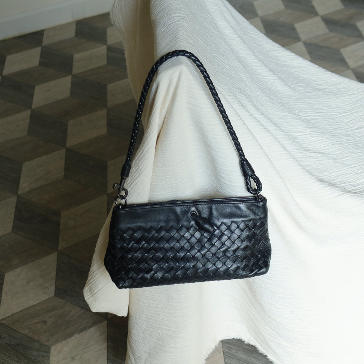 Bottega Veneta Vintage Black Intrecciato Weave Mini Pochette Clutch Shoulder Bag S2