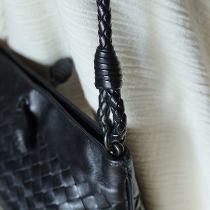 Bottega Veneta Vintage Black Intrecciato Weave Mini Pochette Clutch Shoulder Bag S2