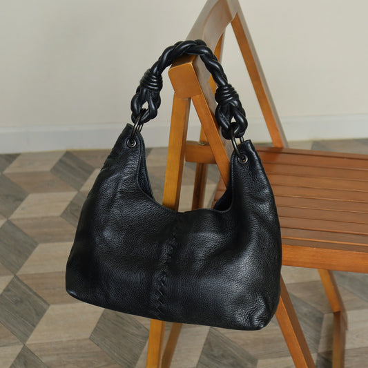 Bottega Veneta Vintage Black Leather Braided Strap Shoulder Bag