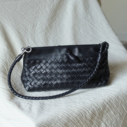 Bottega Veneta Vintage Black Intrecciato Weave Mini Pochette Clutch Shoulder Bag S2