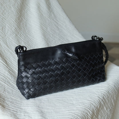 Bottega Veneta Vintage Black Intrecciato Weave Mini Pochette Clutch Shoulder Bag S2
