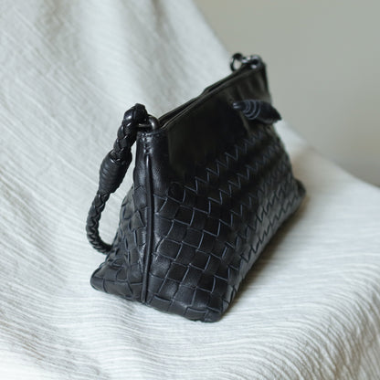 Bottega Veneta Vintage Black Intrecciato Weave Mini Pochette Clutch Shoulder Bag S2