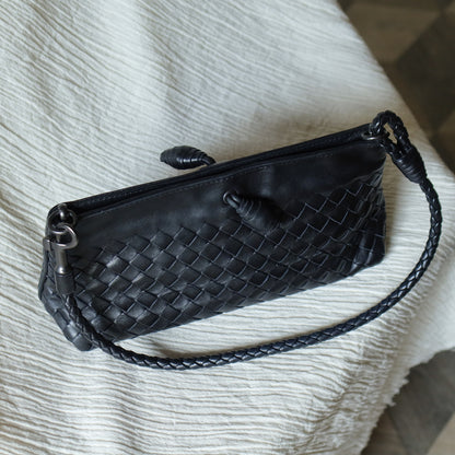 Bottega Veneta Vintage Black Intrecciato Weave Mini Pochette Clutch Shoulder Bag S2