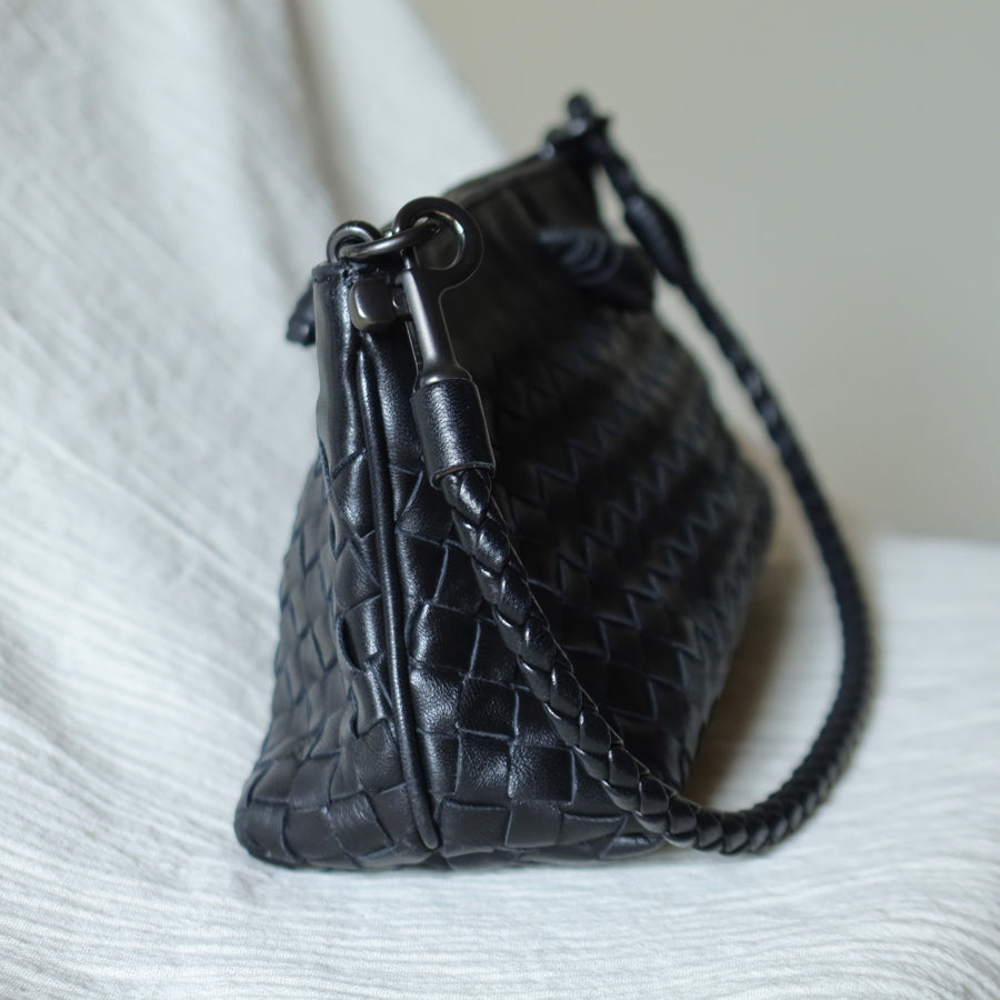 Bottega Veneta Vintage Black Intrecciato Weave Mini Pochette Clutch Shoulder Bag S2
