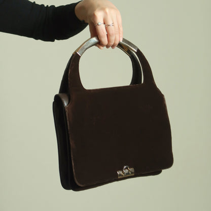 Loewe Vintage Dark Brown Leather Gancini Top Handle Flap Bag