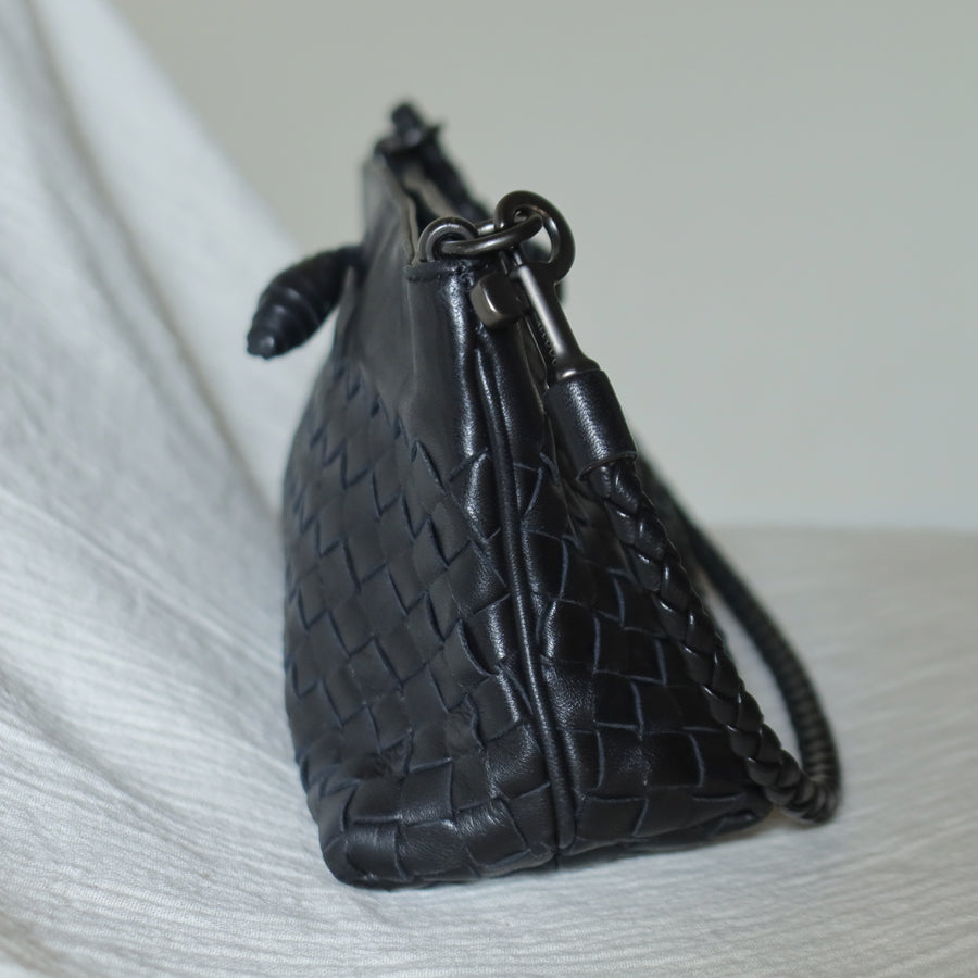 Bottega Veneta Vintage Black Intrecciato Weave Mini Pochette Clutch Shoulder Bag S2