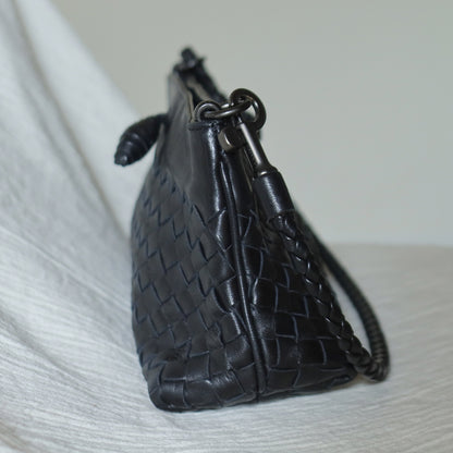 Bottega Veneta Vintage Black Intrecciato Weave Mini Pochette Clutch Shoulder Bag S2
