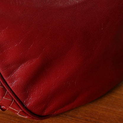Bottega Veneta Vintage Intrecciato Weave Scarlet Red Half Moon Bag